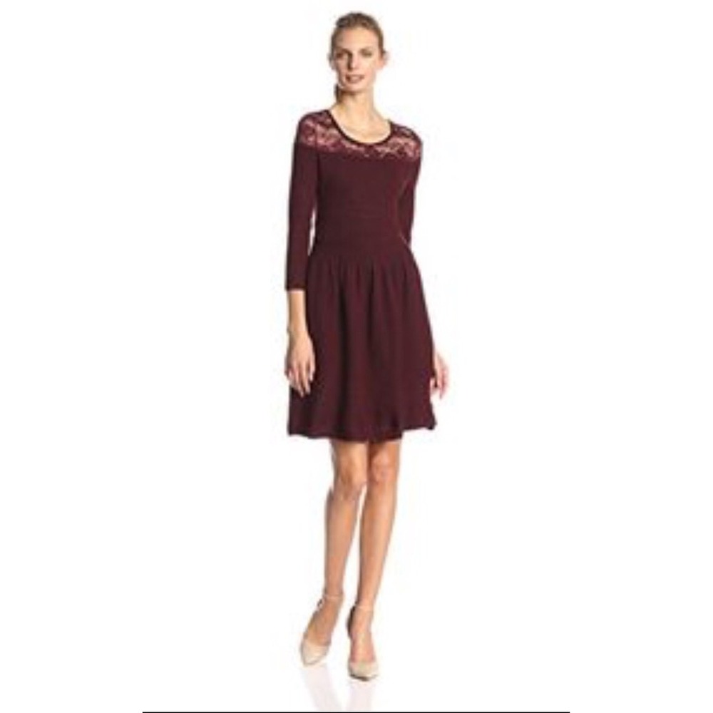 Jessica Simpson Opera Ribbed Sweater Dress Lace Wine Red Christmas 60347666 M